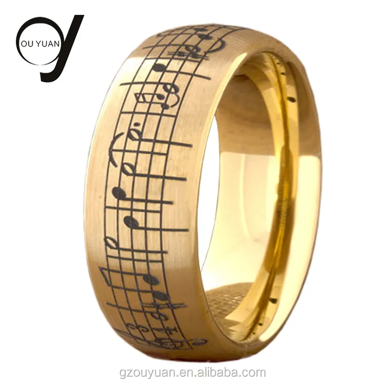 8MM saudi arabia gold rings mens jewelry piano music men yellow gold tungsten carbide ring