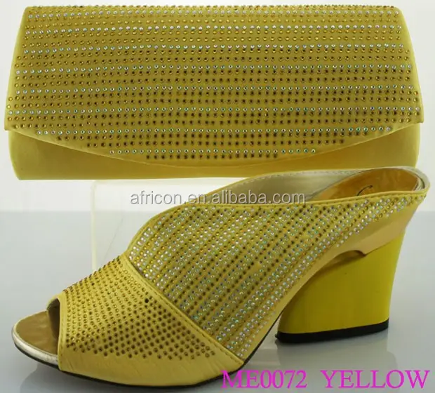 ME0072 giallo nuovo stile di alta con zeppa tacco scarpe da sposa di corrispondenza borsa nigeriano di corrispondenza scarpe e borsa set 2015