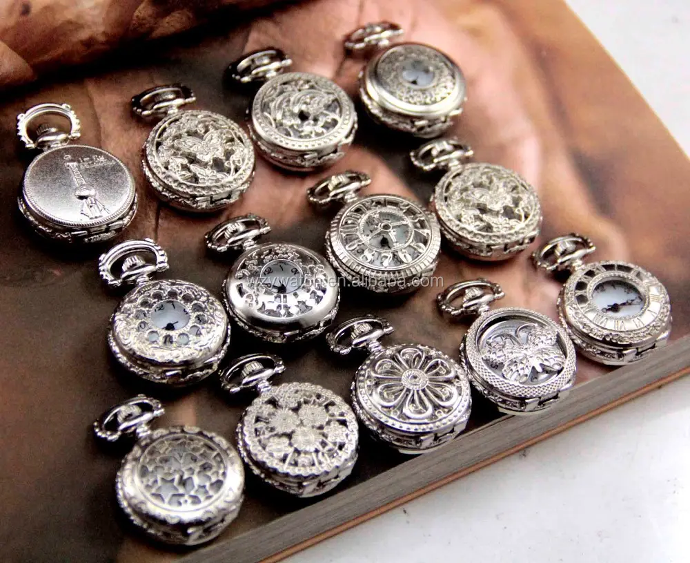 ¡Estilos mixtos de plata pequeño reloj de bolsillo más nuevo colgante, collar de reloj de bolsillo de cadena de fábrica de venta directa!