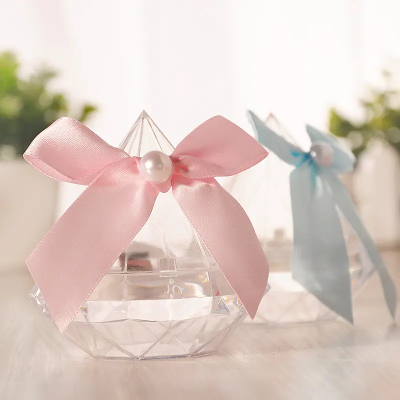 Caja transparente de plástico acrílico con forma de diamante para regalos, caja de dulces de flores para boda