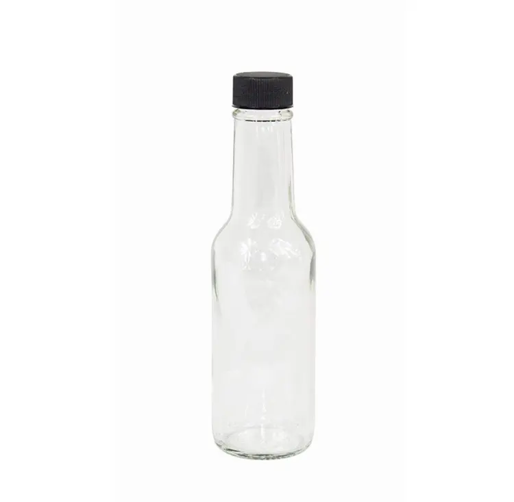 Bottiglie vuote per salsa piccante in vetro (confezione da 30 5 once) con coperchio a vite nero anti-perdite e inserti per gocciolatore a scatto