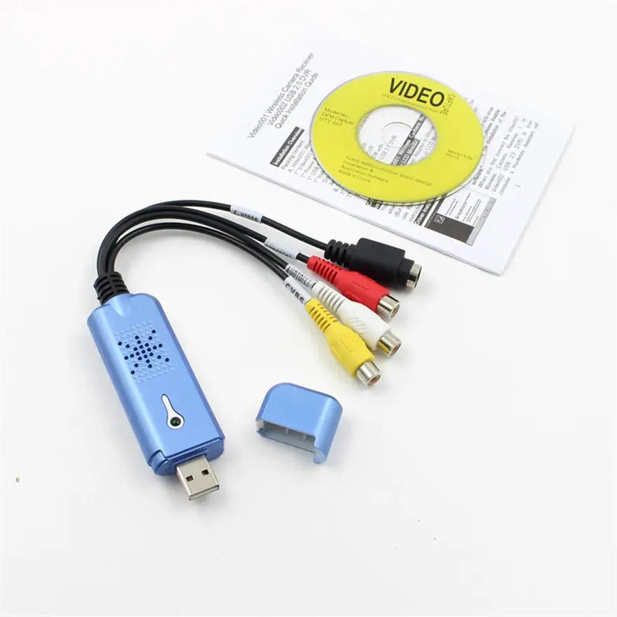 Портативный USB-2,0 Easycap адаптер для видеокарты видеозаписи VHS DC60 DA60 + DVD конвертер Композитный RCA синий 1080P