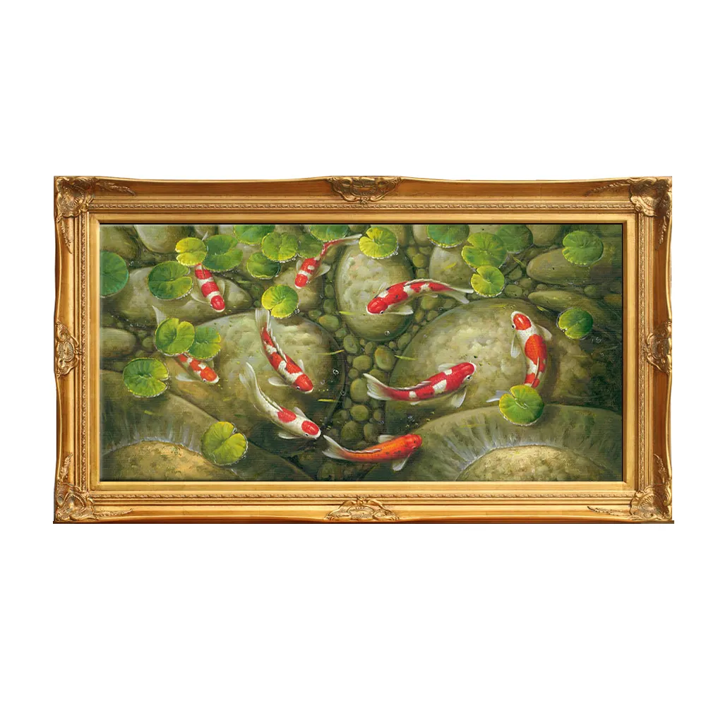 Großhandel gerahmte Kunstgalerie Dekor Glück Handwerk Bild moderne chinesische Koi Fisch Malerei