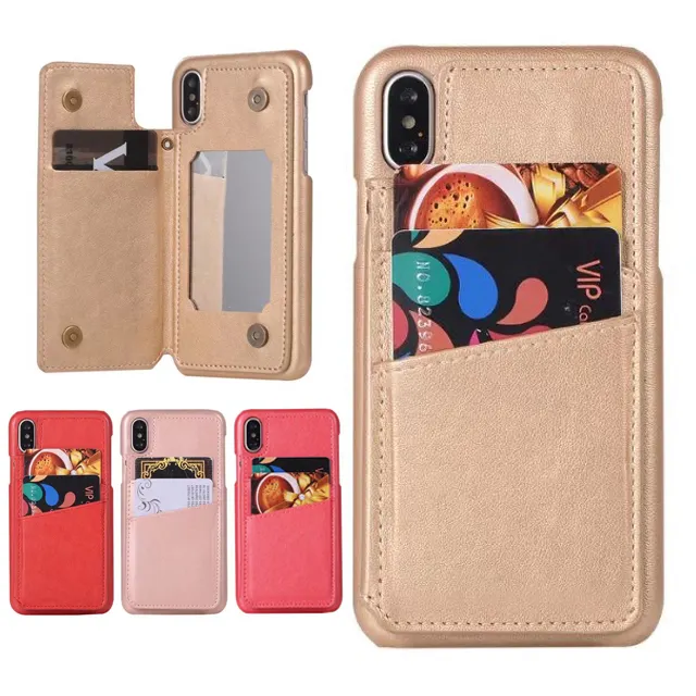 High quality card slot wallet phone case for iPhone X flip leather cover 6 6s 7 8 Plus makeup mirror case
