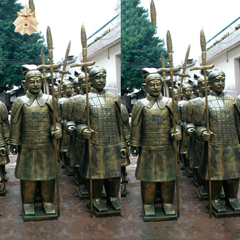 Decoración al aire libre de fibra de vidrio jardín soldado vida resina tamaño los guerreros de terracota estatua escultura venta NTRS170S