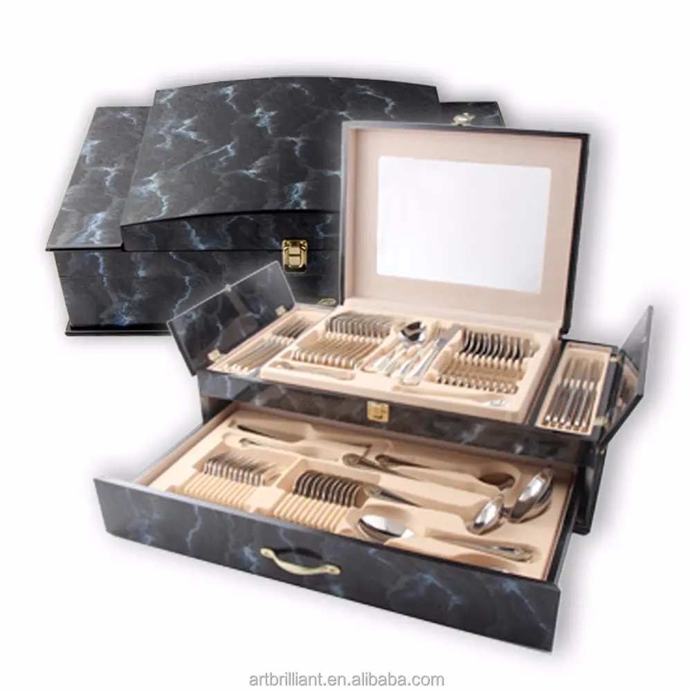 New 84 Piece Stainless Steel Gold Detail Quality Cutlery Canteen Set
