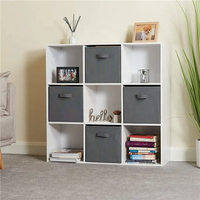 Promotional price Modern White 9 Cube Unit and 4 Grey Storage Drawers for study Apartment