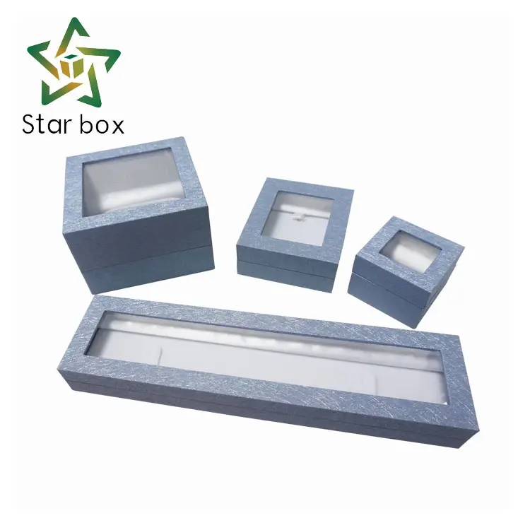 Azul caja de joyería con ventana transparente de lujo y individuales cajas para venta