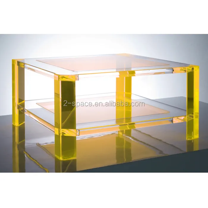 Personalizado mesa de consola fluorescente Lucite escritorio para comedor habitación radiante acrílico mesa de café amarillo