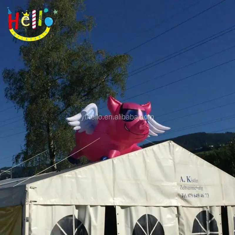 Newest Design Inflatable Animal Model Pink Inflatable Rooftop Flying Pig