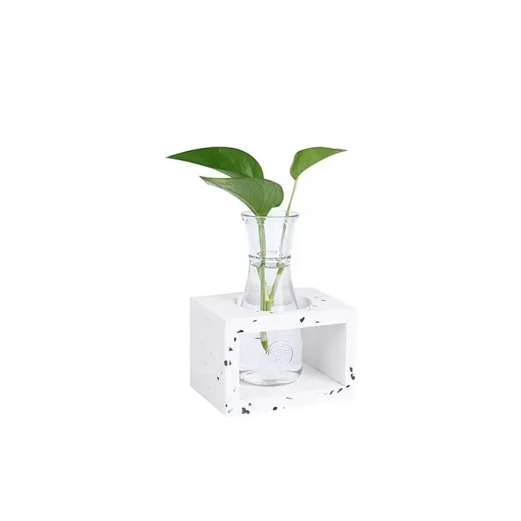 Fornecedor de fábrica vaso de flores pequeno de concreto decorativo para mesa de cimento com garrafa de vidro