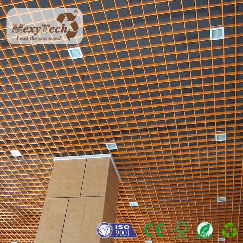 PVC天井装飾3Dストリップ木製オフィスWPC天井パネル複合材