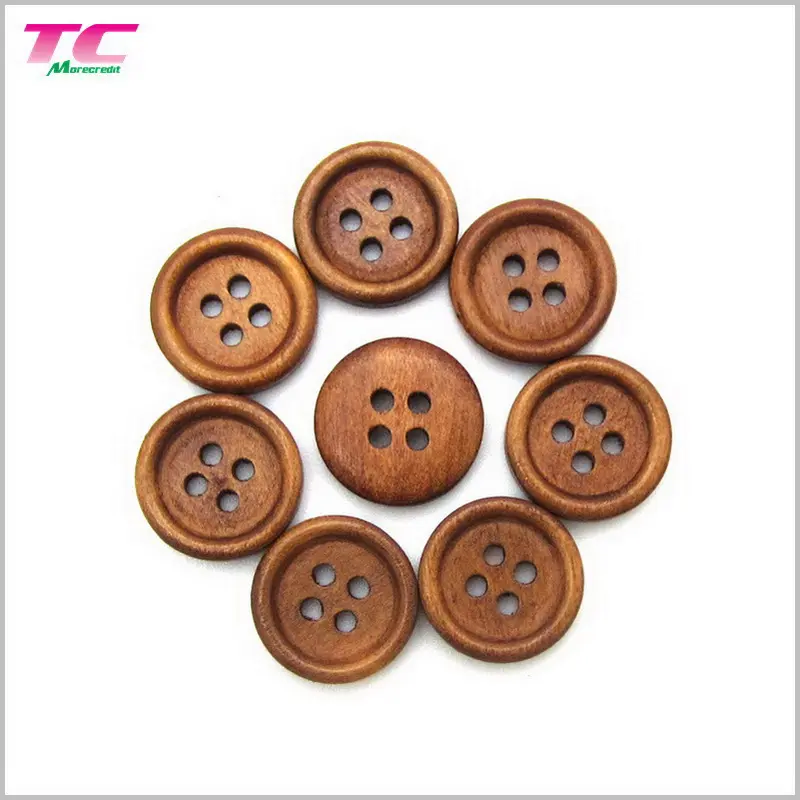 De 15mm redondo 4 agujeros madera botón fábrica láser personalizado marca ropa de bebé Botón de madera para prendas de vestir