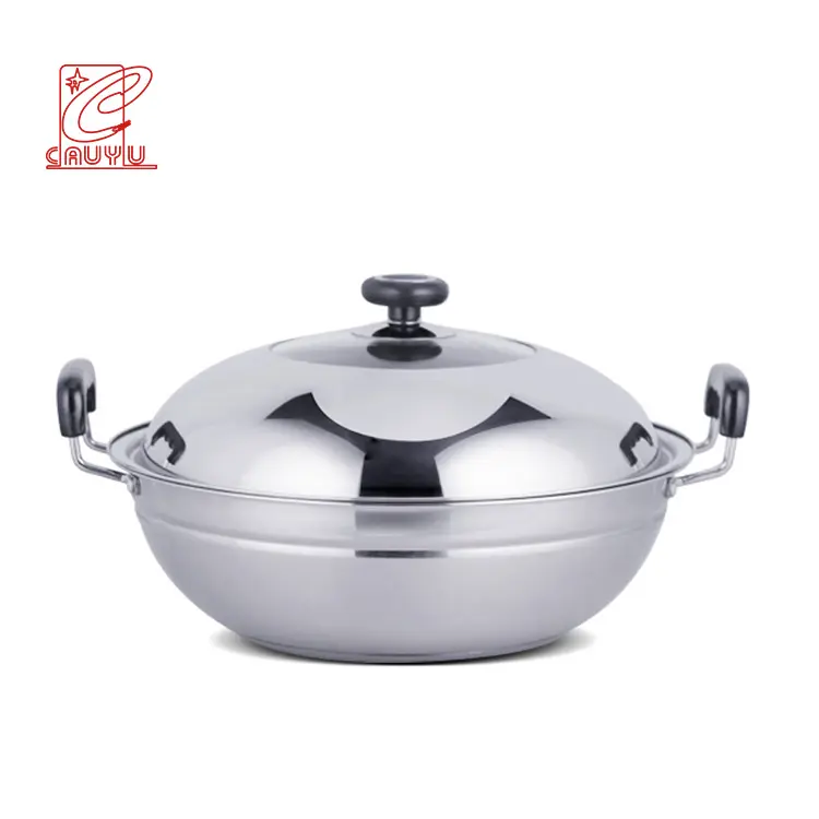 Poêle à wok en acier inoxydable 304 avec plaque vapeur, poêle à frire avec double poignée, 34/36cm