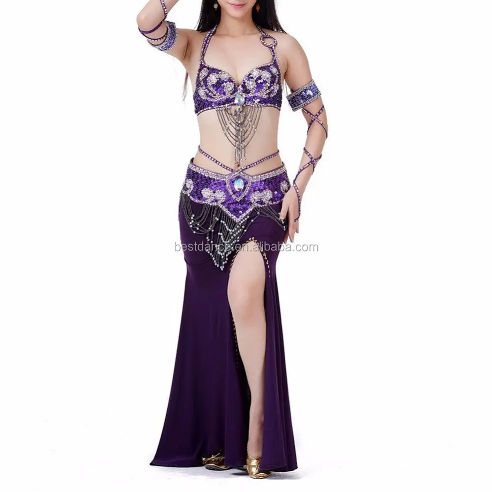 BestDance New Beaded oriental Belly Dance Costumes Bra and Belt Skirt Set Indian Dancing Costume