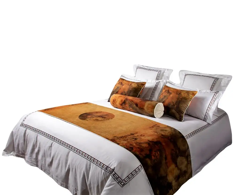 100% polyester queen size hotel bed runner and cushion cover