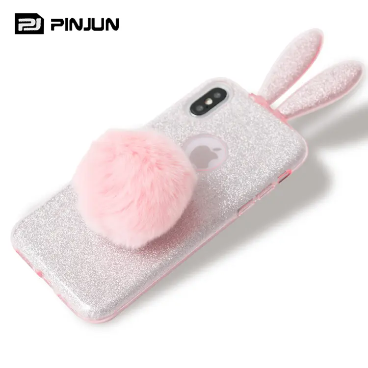 어필하는 큐빅 sparkle 초 씬 셀 액세서리 girl 패션 phone case 대 한 iphone xs max rabbit 귀 모피 cover