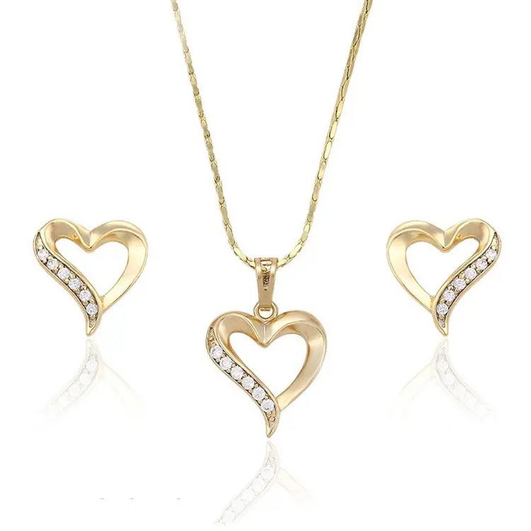 63547 Xuping 14k oro placcato gli insiemi dei monili, a forma di Cuore orecchino set, diamante brasiliano gioielli in oro