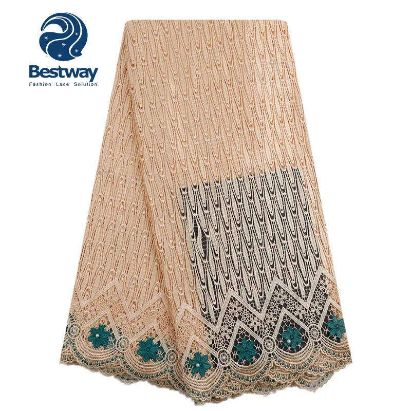 Tela de renda de algodão guipure, africano frisado cupião renda corda de tecido renda para festa vestido cp1140