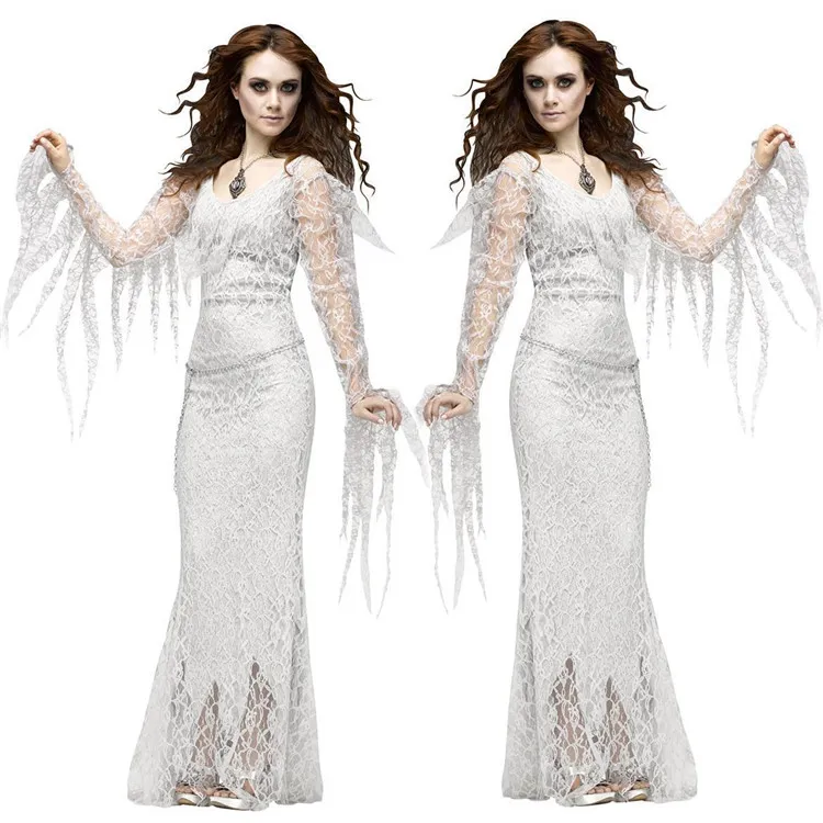 Fantasia de cosplay ocidental pgwc4976, vestido feminino branco sexy