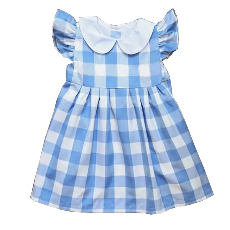 Puresun vestido para crianças, 2019 azul e branco vintage peter pan collar xadrez roupas de bebê vestido para atacado