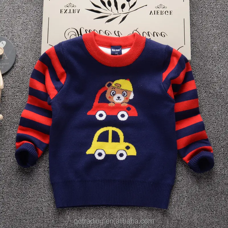 Nette Auto Cartoon runden Kragen Pullover Baumwolle weiche GB Baby Jungen rosa Farbe Pullover Fotos