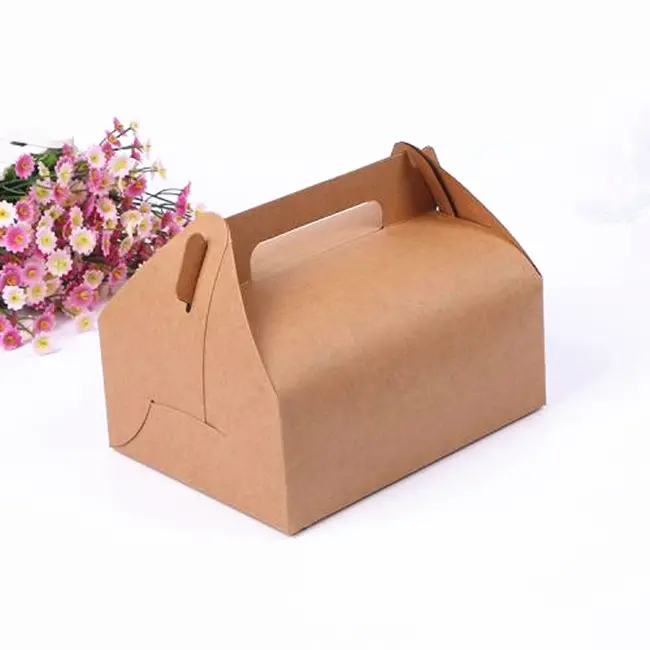 Roll Cake Packaging Box Die Cut Handle Papel Kraft personalizado Swiss Packaging Itens Art Paper Recyclable bento cake box