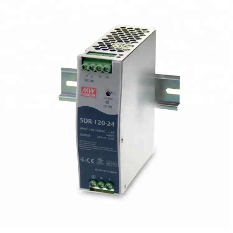 Fonte de alimentação, fonte de alimentação média din rail 24v 5a smps SDR-120-24 120w 24v 5 amp comutação da fonte de alimentação