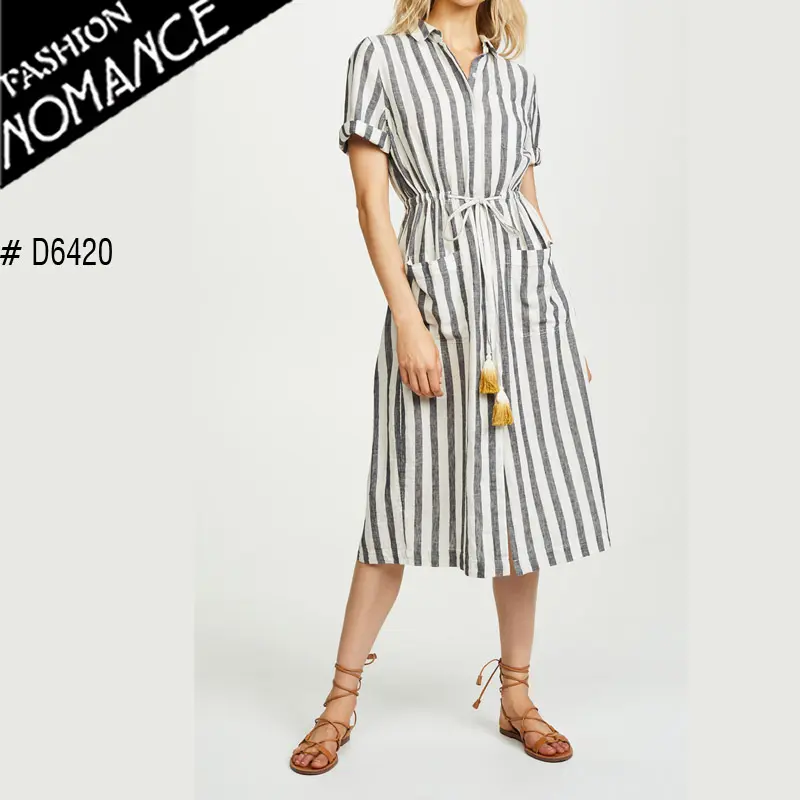 Robe en lin à rayures noires et blanches, mode italienne pour femmes