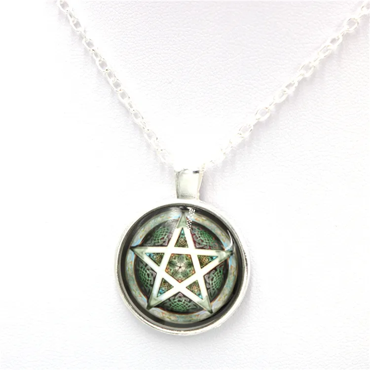 Latón antiguo estrellas amuleto Pentáculo Pentagram colgante collar para hombres,