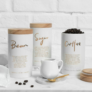 纯白色陶瓷咖啡茶储物罐，带竹盖和硅胶环气密 - Product Image 4