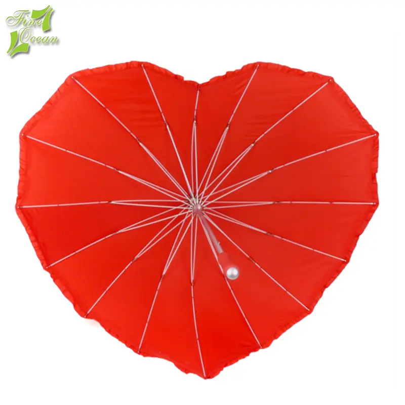 Paraguas de tela de nailon para exteriores, sombrilla de boda con forma de corazón rojo, impermeable, de amor y lluvia, fina