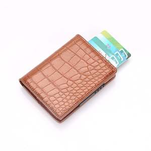 新设计碳纤维 pu 皮套智能 rfid 保护自动弹出铝盒迷你卡钱包 - Product Image 1