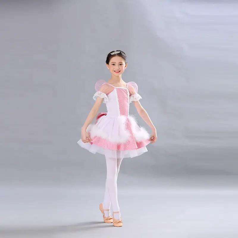 Rosa y blanco tutu falda pequeño conejo baile gran lazo rosa traje de la danza