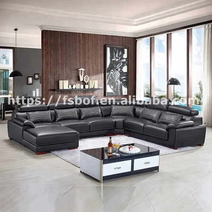 Royal elegante soggiorno set di mobili in pelle pieno divano amore set