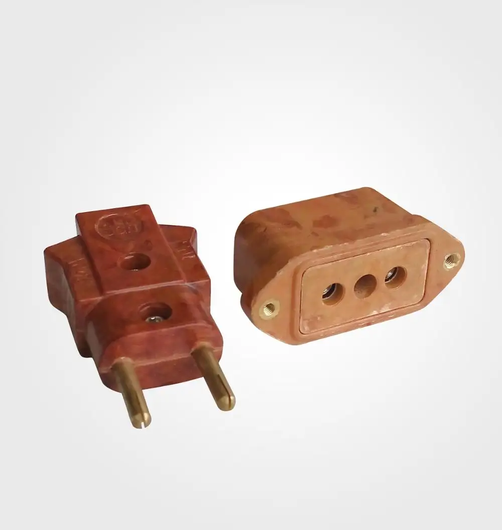 2 Round pin bakelite male female power plugs sockets