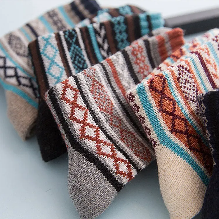 Benutzer definierte dicke Herbst Winter warme Streifen Wolle Geschäfts leute Socken