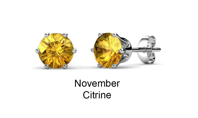 Boucles d'oreilles à tige en laiton avec pierre d'anniversaire citrine - Novembre