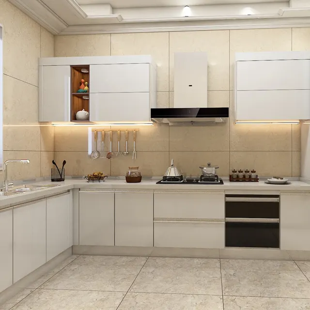 Laca brilhante alta pintura de aço inoxidável moderno armário de cozinha para personalizado