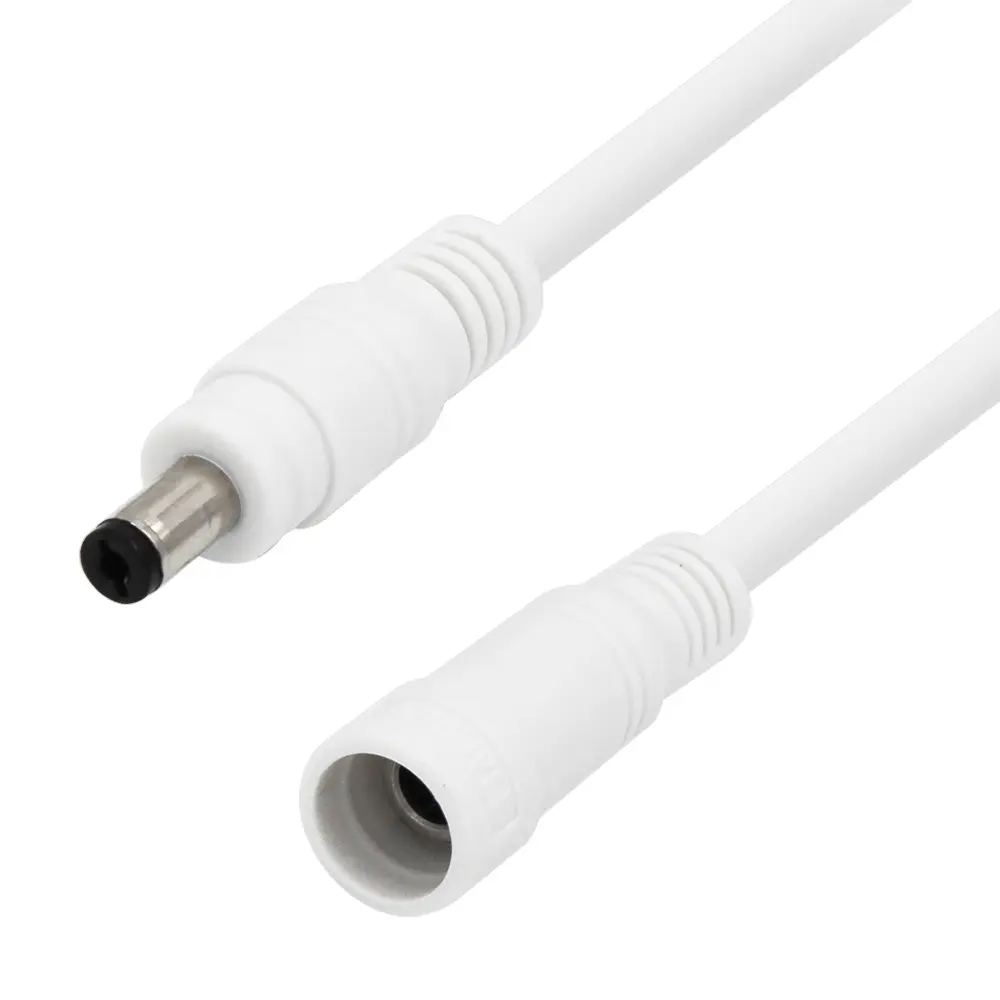 Cable de alimentación de CC resistente al agua, 12V, 24V, blanco, 5521, macho a hembra, para CCTV