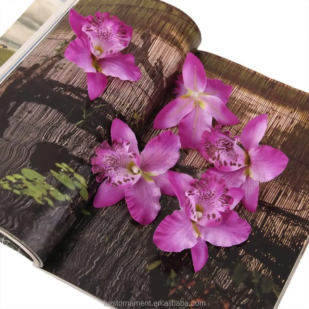 बैंगनी कृत्रिम रेशम आर्किड Dendrobium फूल सिर बाल सजावट