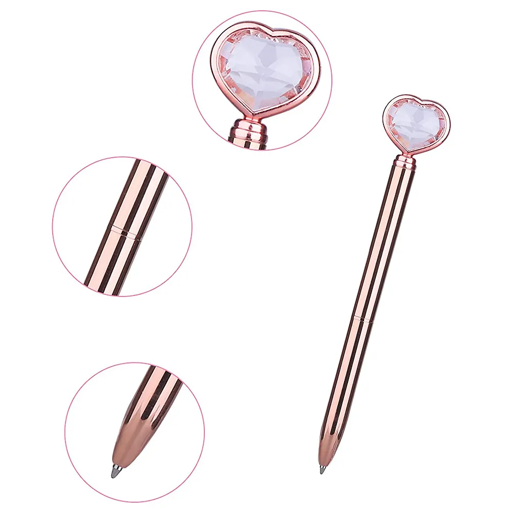 Metal pen luxury Heart Shape heart Gift Pen 12PCS Diamond Crystal Metal Ballpoint Pens Office Supplies Wedding Gift