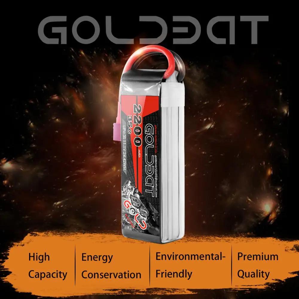 Recargable goldbat lipo paquete manafactuer 2S 3S 4S 5S 6S 7,4 V 11,1 V 14,8 V 18,5 V 22,2 V 35C batería lipo de 2200mah