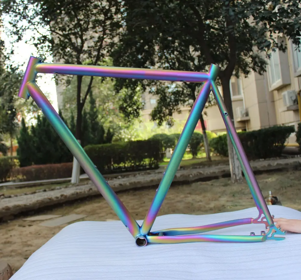 Titanio telaio della bicicletta della strada con colori arcobaleno di Colore anodizzato titanio telaio della bici della strada OEM di titanio della bici della pista del telaio