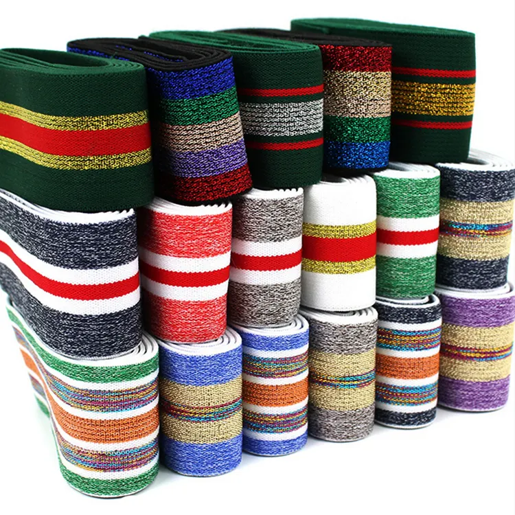 Frosted Glitter Good Quality High Elasticity Customized Woven 1.8 inch 2 inch cotton Webbing