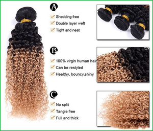 Bakire brezilyalı insan saçı örgüsü ombre renk siyah kahverengi 1b 4 30 kabarık kinky kıvırcık dalga 3 demetleri ile 4*4 tam dantel kapatma - Product Image 6