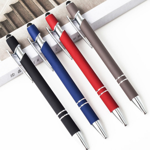 2024 thấp moq biểu tượng tùy chỉnh bấm vào hành động cao su Silicone phun bút với cảm ứng Stylus kim loại Anodized nhôm bóng bút - Product Image 2