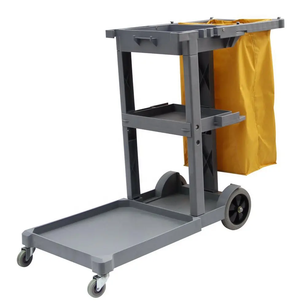 Multi-Purpose Plastic Maid Janitor Cart Hotel Room Service Cart Housekeeping Cleaning Trolley Restaurant Utility Cart