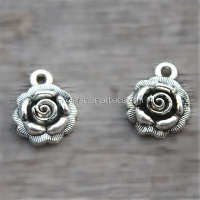3D rosa de plata encantos flor encantos tibetano plata estaño Rosa flor encantos Rose colgantes gratis envío combinado