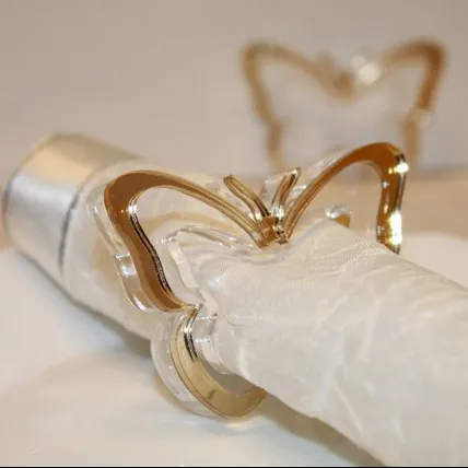 Borboleta bonita do ouro Shaped anel acrílico claro do guardanapo para favores do partido do casamento